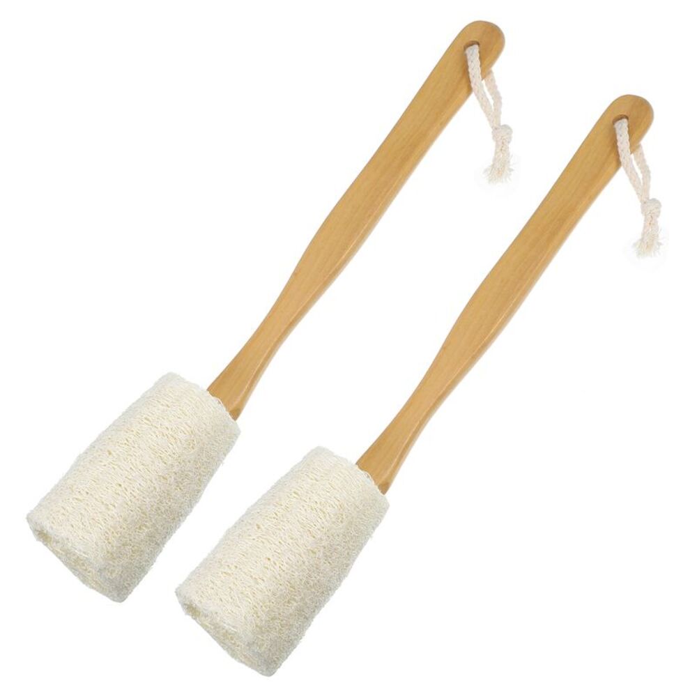 2 Pcs Bath Brush for Shower with Long Wood Handle Brown Beige 3.9Inches